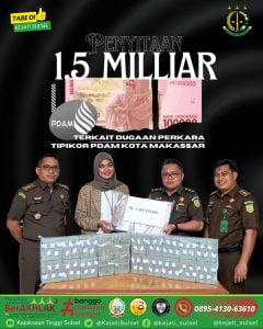 Kejati Sulsel Menyita Uang 1,5 M Dugaan Korupsi Penggunaan Dana PDAM Makasar