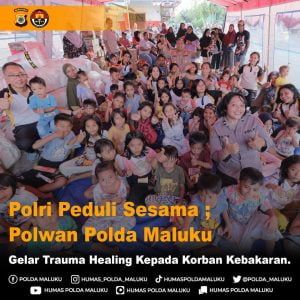 Polwan Polda Maluku Gelar Trauma Healing Kepada Korban Kebakaran