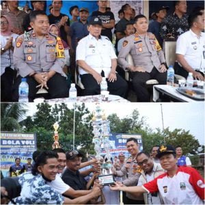 Kapolres Pesisir Barat Berikan Doorprize Juara 1 dan 2 tournamen Bola Voli Piala Bergilir Bupati Cup