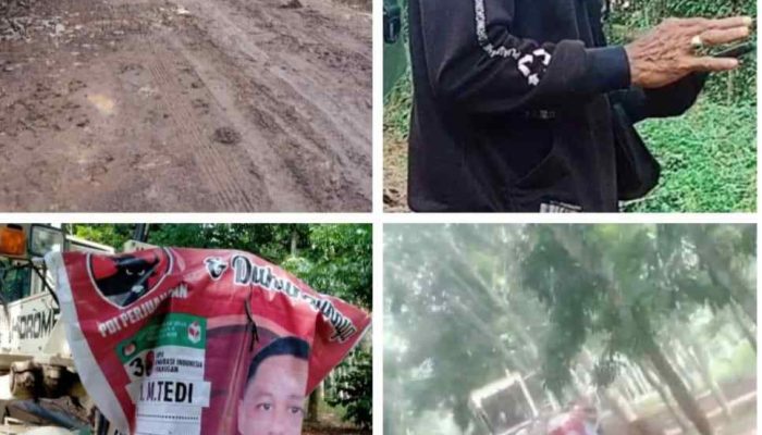 Spanduk Foto Caleg Terpasang di Alat Berat Proyek Pembangunan Jalan, Diduga Ajang Manfaat Untuk Kampanye