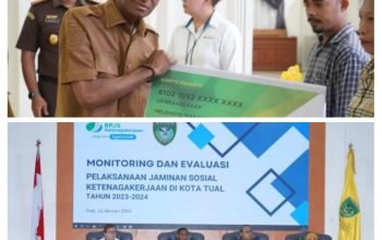 Pj. Walikota Tual Salurkan Santunan BPJS Ketenagakerjaan Untuk Ahli Waris