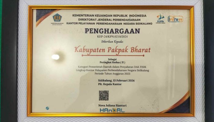 Pemkab Pakpak Bharat Raih 2 Penghargaan Penyaluran Dana Terbaik Wilayah KPPN Sidikalang