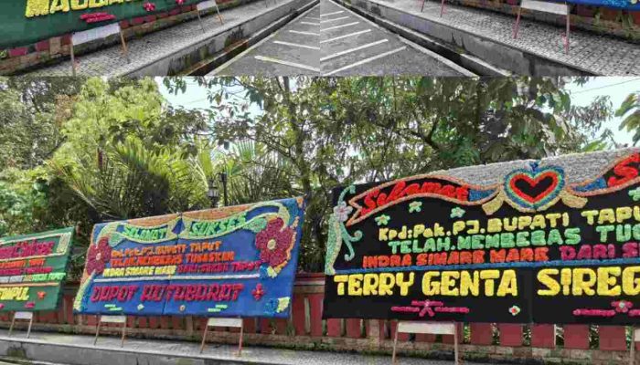 Ucapan Selamat Atas Pembebastugasan Sekda Taput Berjejer Sepanjang Kantor dan Rumah Dinas Bupati Taput