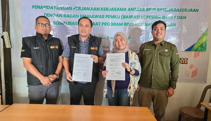 Bawaslu Pesisir Barat dan BPJS Ketenagakerjaan tandatangani MOU terkait Jaminan Sosial Ketenagakerjaan