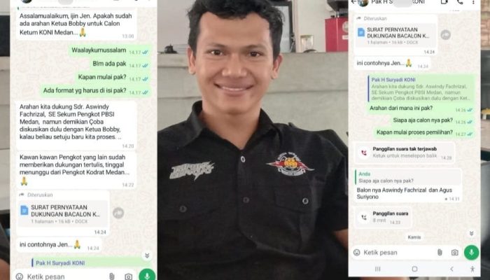 Sekum KONI Medan Diduga ‘Gerilya’ ke Cabor untuk Dukung Aswindy Menuju Ketua KONI Medan