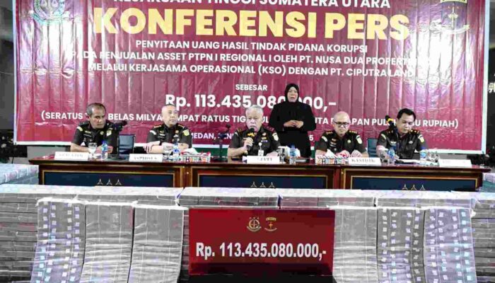Kejati Sumut Paparkan Uang Pengembalian Dugaan Korupsi Penjualan Aset PTPN I Regional I Rp 113 Milyar Lebih 