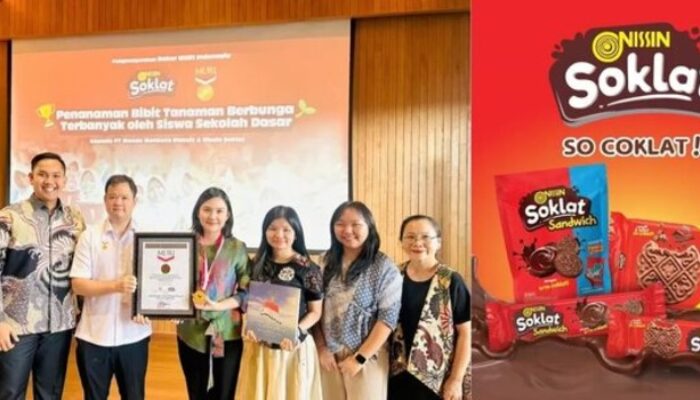 Ribuan Siswa SD Tanam Bunga, Nissin Soklat & PT Monde Mahkota Biskuit Raih Rekor MURI