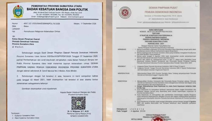 DPD Pemuda Demokrasi Indonesia Sumatera Utara Resmi Terdaftar di Kesbangpol